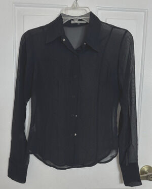 VTG UMA Sheer Black Button Down Shirt Quiet Luxury Fairycore Hipster Elegant PP